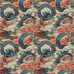 Fototapeta premium Traditional dragon japanese yakuza style seamless pattern