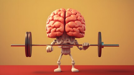 Isolated cute brain cartoon character doing exercises