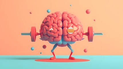 Isolated cute brain cartoon character doing exercises