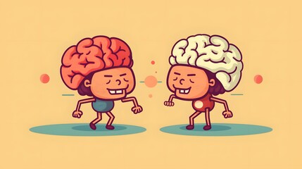 Isolated cute brain cartoon character doing exercises