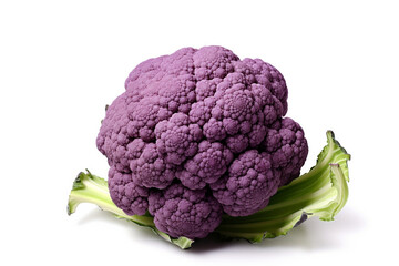 Purple cauliflower on white background. Fresh purple cauliflower vegetable. 