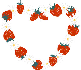 Strawberry and daisy frame. Vector design element