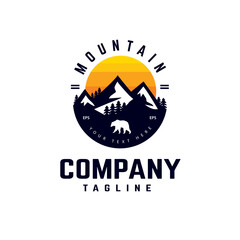 Sunset view adventure snow mountain outdoor logo symbol vector, colorado park