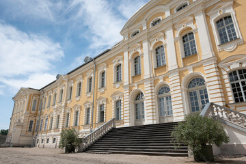 Fototapeta na wymiar Facade of Rundale Palace in the Bauska Municipality in Latvia. Baroque yellow building