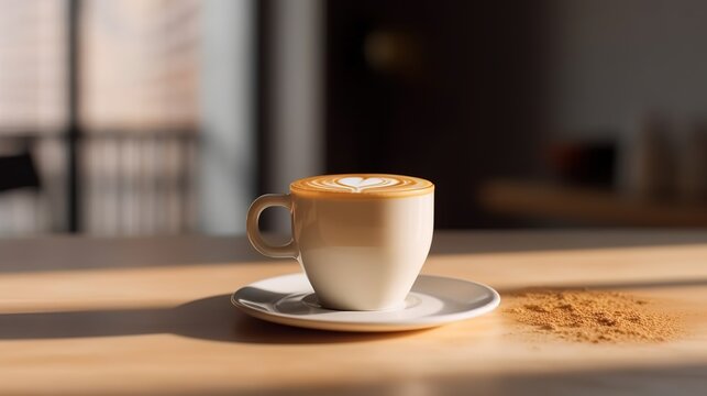 Coffee latte art cup office desk generative ai