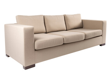 Beige three seater sofa isolated on transparent background