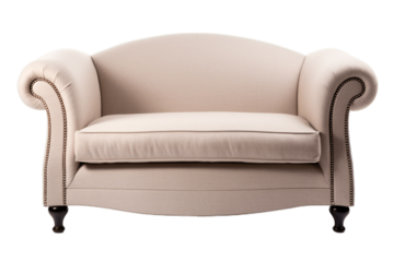 Beige two seater sofa isolated on transparent background