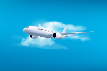 3d plane flight takeoff in sky vector concept