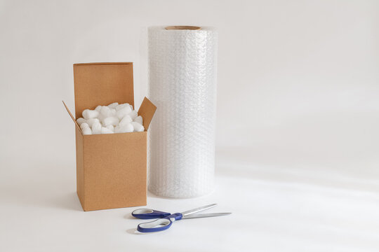 Cardboard box with packing peanuts