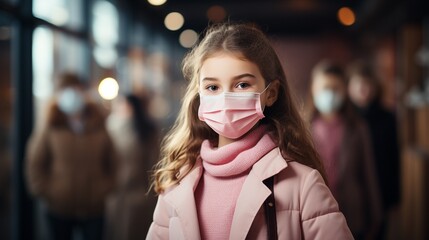 Fototapeta premium a student wearing a face mask amid the flu and corona virus outbreak,