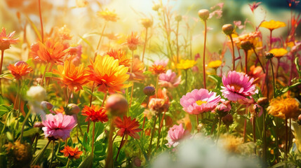Obraz na płótnie Canvas Beautiful flowers nature in sun light. Generative AI