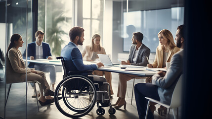 business people in a wheelchair - obrazy, fototapety, plakaty
