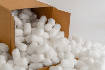 Cardboard box with packing peanuts