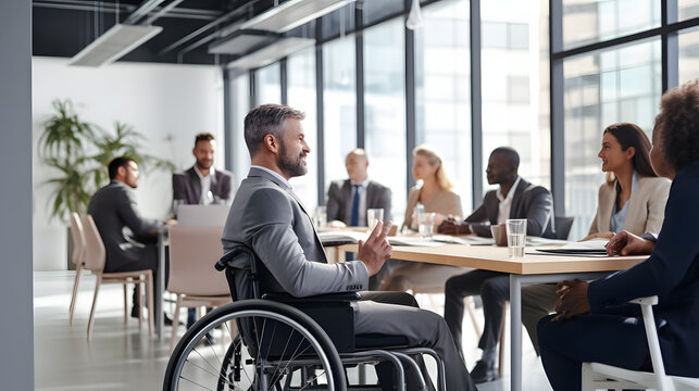 business people in a meeting with wheelchair