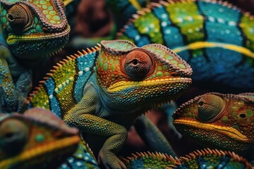 Fototapeta premium Camouflaged Chameleons Disguised Reptiles