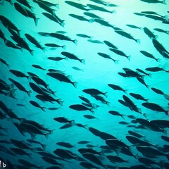 Banc de poisson dans une eau bleue turquoise 