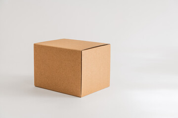 Closed cardboard box on white background