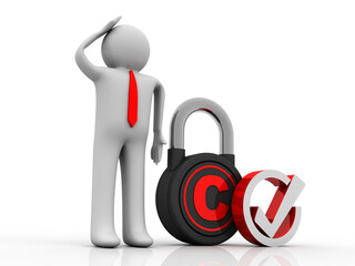 3d illustration copyright symbol concept with business man