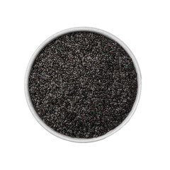 Obraz na płótnie Canvas Black sesame seeds in round bowl isolated on transparent background. Generative AI.