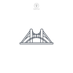 Bridge icon vector portrays a stylized architectural construct, signifying connection, transportation, travel, engineering, and urban structures