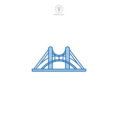 Bridge icon vector portrays a stylized architectural construct, signifying connection, transportation, travel, engineering, and urban structures
