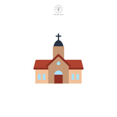 Church icon vector presents a stylized place of worship, symbolizing religion, spirituality, faith, prayer, and community gathering