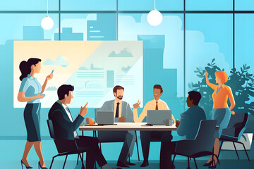 business meeting in a meeting, vector blue tones