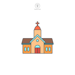 Church icon vector presents a stylized place of worship, symbolizing religion, spirituality, faith, prayer, and community gathering