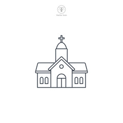 Church icon vector presents a stylized place of worship, symbolizing religion, spirituality, faith, prayer, and community gathering