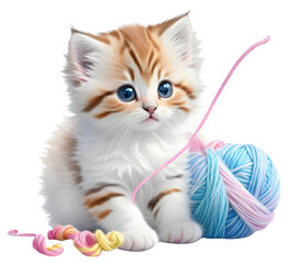 kitten playing with a ball of yarn, AI generative