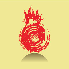 A music record on fire. Illustration of a burning musical record as a logo design - 616396211