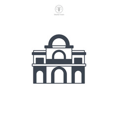 Hotel icon vector represents a stylized accommodation facility, signifying hospitality, travel, tourism, luxury, comfort, and guest services