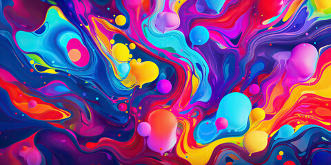 Fototapeta na wymiar Liquid paint psychedelic swirls. Trippy abstract acrylic background. Generative AI