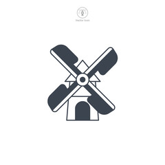 Naklejka na ściany i meble Windmill icon vector depicts a stylized energy converter, signifying renewable energy, wind power, sustainability, farming, and rural life