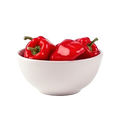 Red pepper in white bowl isolated on transparent background. Generative AI.