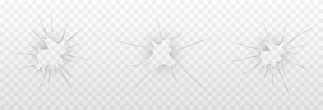 Set of vector cracked glasses. Cracked glass png. Cracked window, png surface. Broken glass.