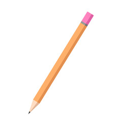 Simple vector yellow pencil with pink rubber.Isolated