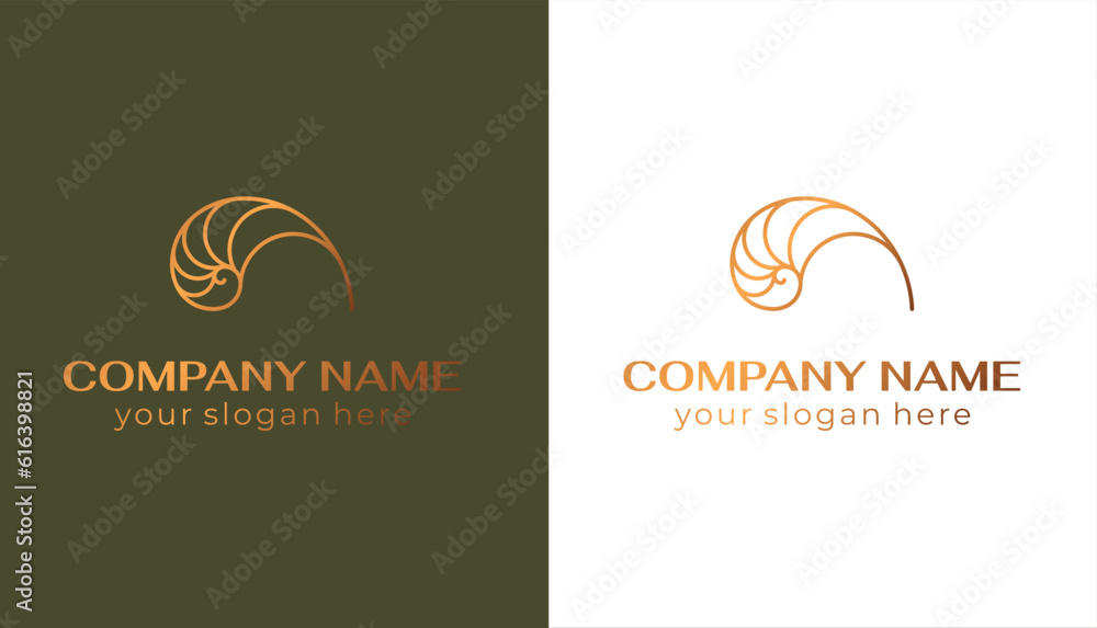 Wall mural Shell logo. Modern seashell, naulilus. Elegant linear logo. Template to create a unique luxury design, logo. Vector