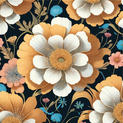 Seamless vintage-inspired flower pattern in vector artwork. Vintage flower bouquet