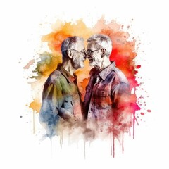 Watercolor painting of LGBT couple age sixty