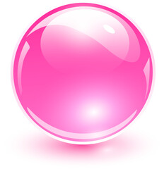 Shiny glass ball, pink trasparent sphere.