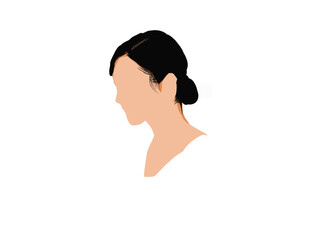 silhouette of a woman with her hair tied up on a white background