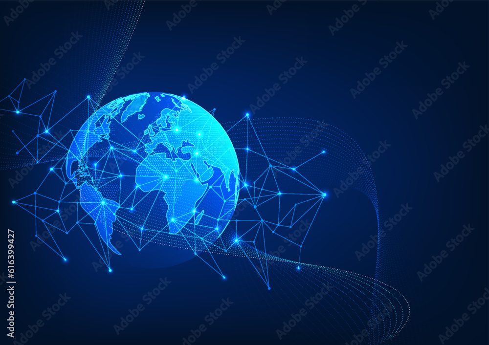 Poster internet technology that covers the world is technology there are connections between many networks 