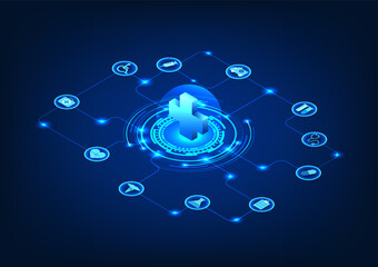 Isometric smart medical technology with icons Modern treatment that brings technology to help heal Analyze the patient's symptoms to know that the disease recovers faster and recuperates less.