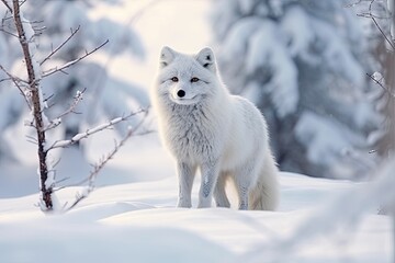 Fototapeta premium Arctic Fox in Snow Frozen Landscape Resident