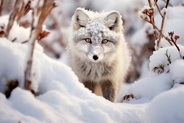 Fototapeta premium Arctic Fox in Snow Frozen Landscape Resident