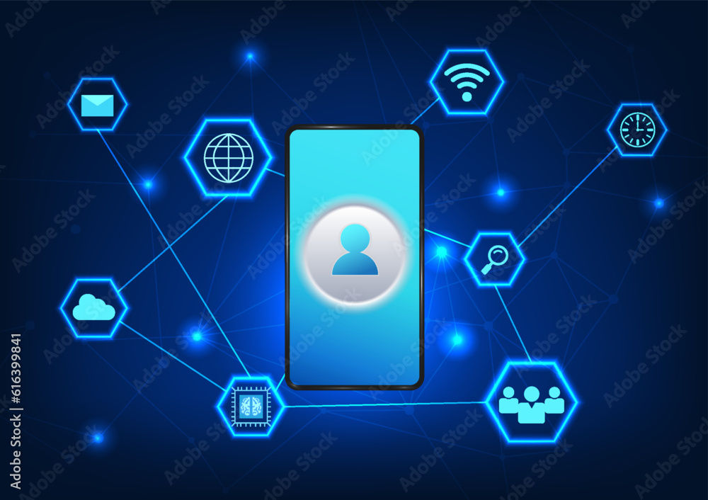 Poster smartphone technology connected to the internet with technology icons smartphones that use personal 