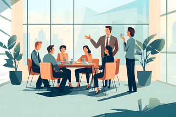 business meeting in front of a meeting vector blue tones