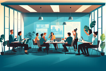 meeting in conference room  vector blue tones