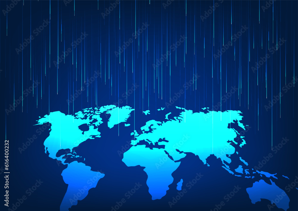 Poster world map technology laser shot down the concept of big data transmission technology through the int
